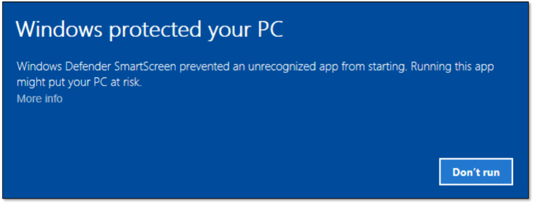 Windows SmartScreen Warning