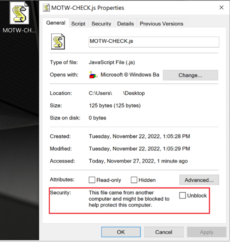 Downloaded JavaScript file from untrusted URL automatically flagged by MoTW