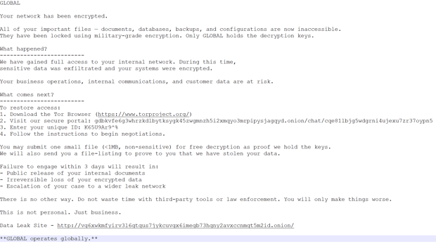 Figure 11 - GLOBAL ransomware readme file dropped after the encryption.