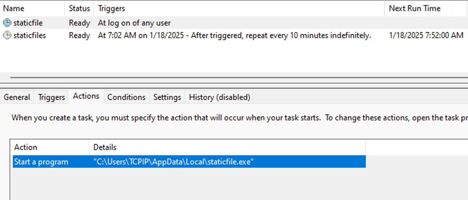 Figure 7 - Scheduled tasks for persistent access on a victim’s device.